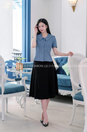 Áo Sơ Mi Cổ Sen Bản Lớn Khuy Bọc - A100