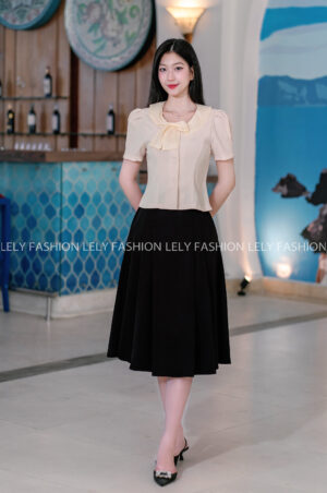 Áo Công Sở Khuy Bọc Cổ Nơ Lệch - A0592