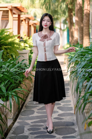 Áo Sơ Mi Cổ Sen Phối Nơ Hoa - A91