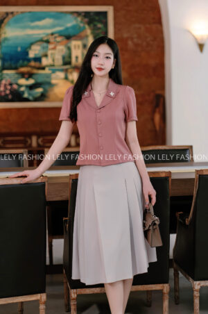 Áo Sơ Mi Cổ Vest Cách Điệu Đính Đá - A95