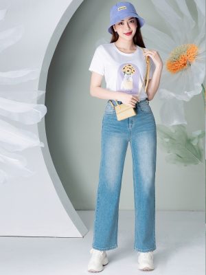 Quần Jeans Dáng Suông Màu Xanh Nhạt