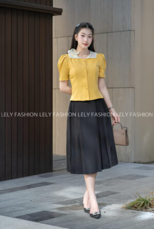 Áo Sơ Mi Cổ Tơ Hoa Cườm - A113